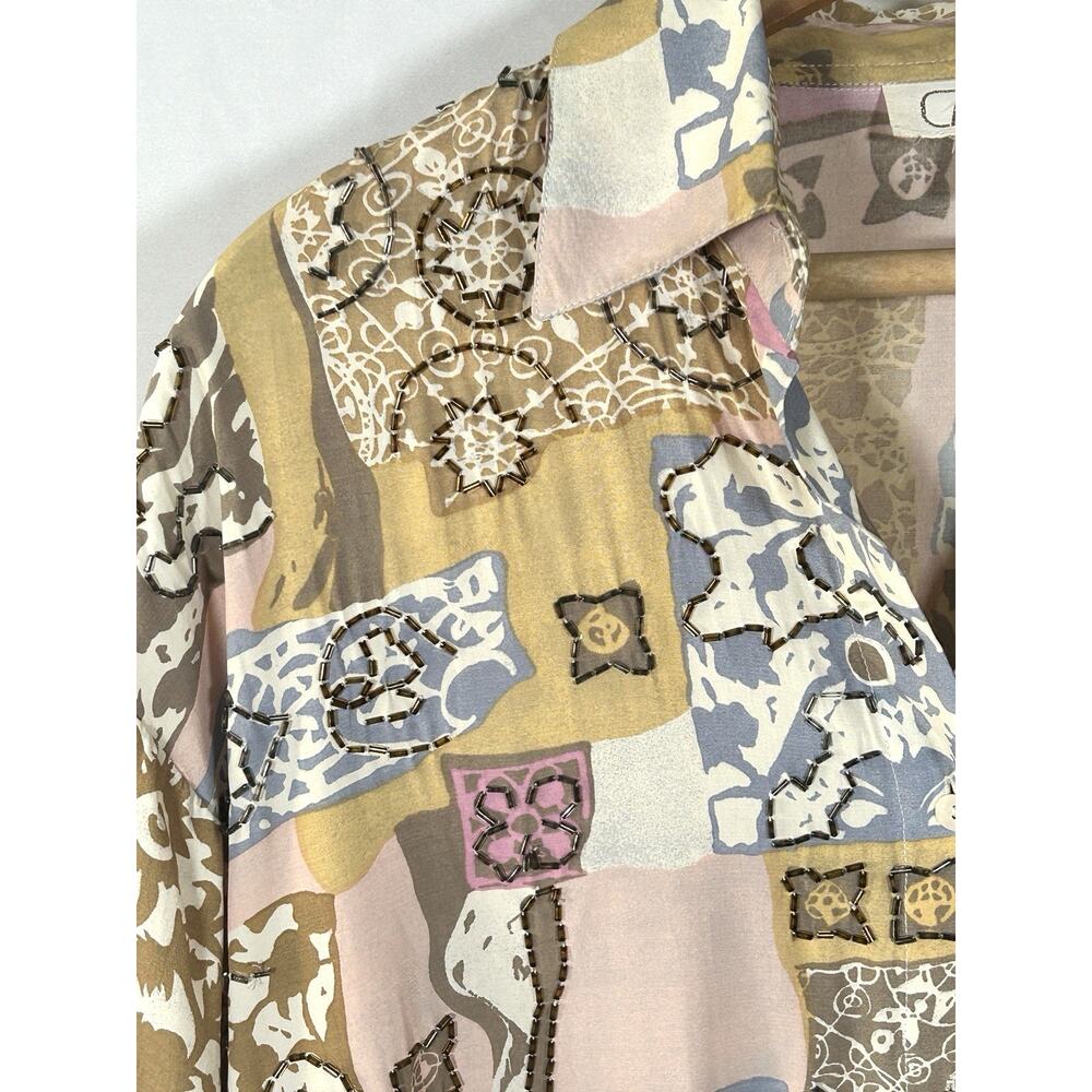 Vintage 90s Cache Beaded Patchwork Boho Lagenlook Button Shirt Top Women’s L/XL‎ - Picture 7 of 11